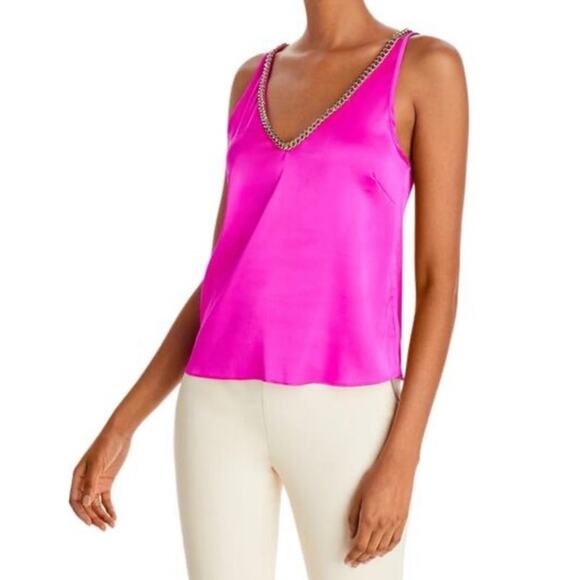 Generation Love Women's Medium Hot Pink Sleeveless Dallas Chain V-Neck Top - Picture 1 of 8